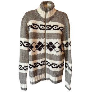 American Eagle Hand Knit Cowichan Style Alpaca Wool Full Zip Cardigan